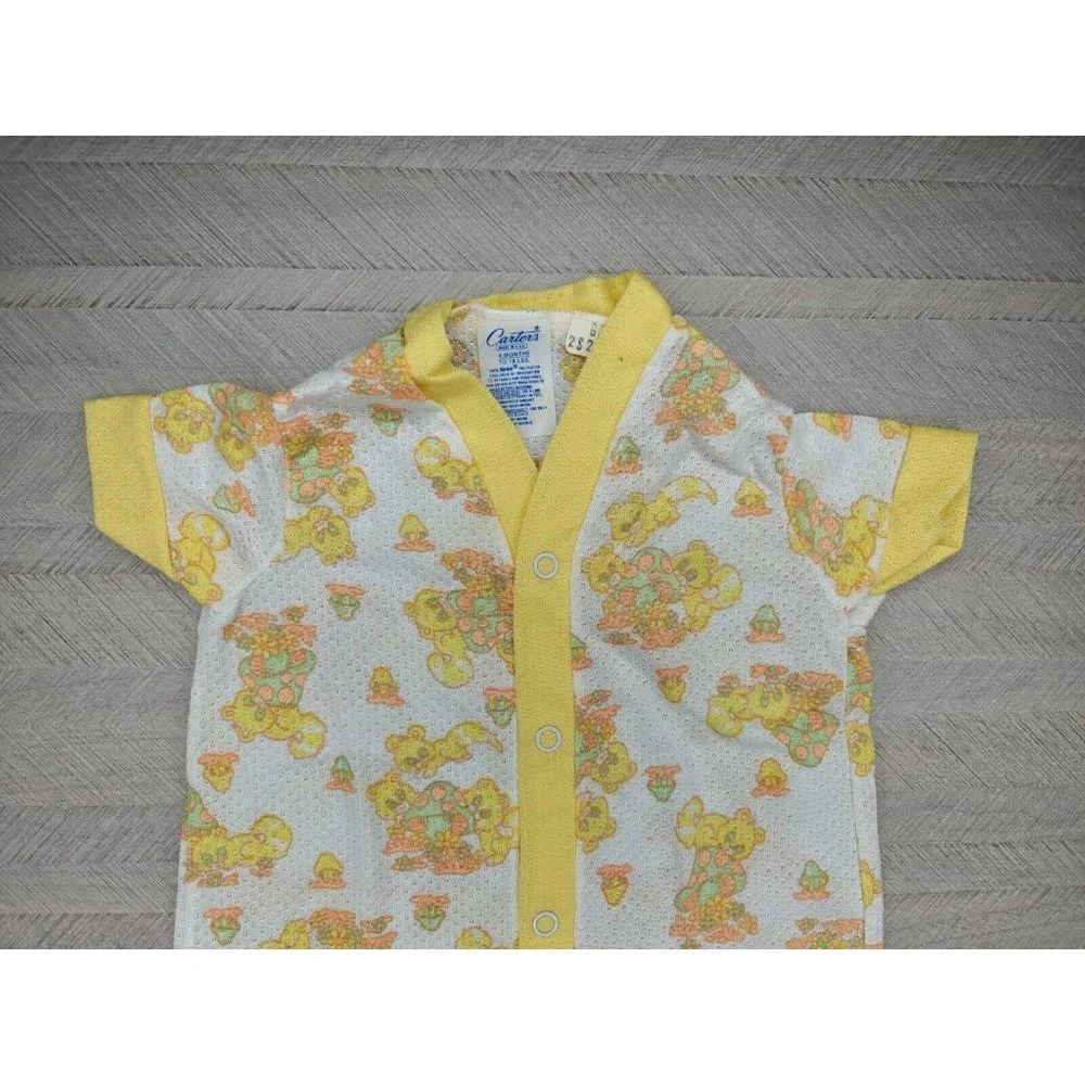 Vintage Carter's Baby Romper 6 Mo 18 Lbs Yellow Orange Mushrooms Raccoons